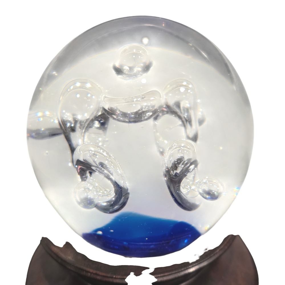Art Glass‎ Paperweight Bullicante Design Cobalt Blue Sphere